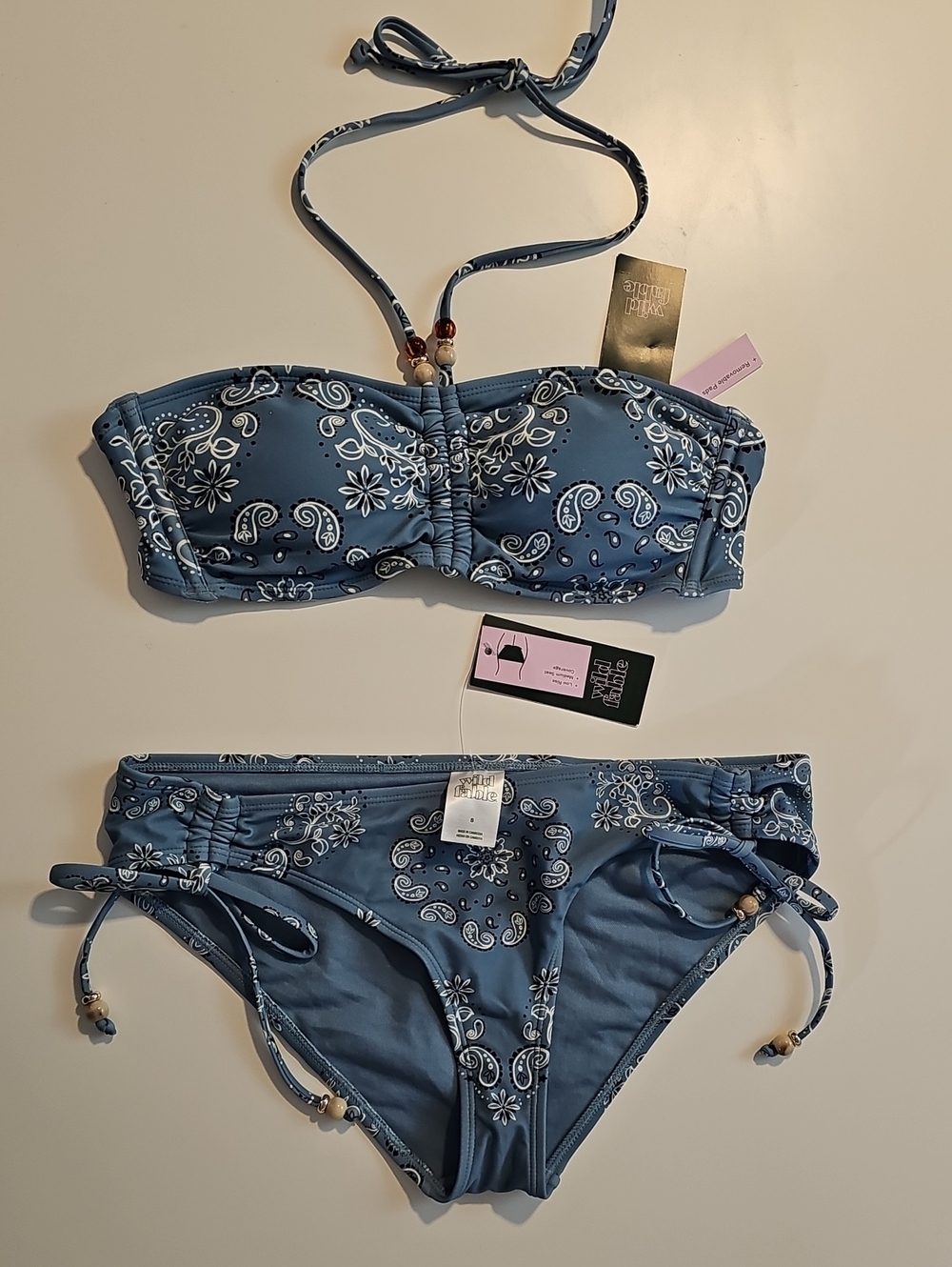 Wild Fable Women's S Blue Paisley Bandeau Bikini Set